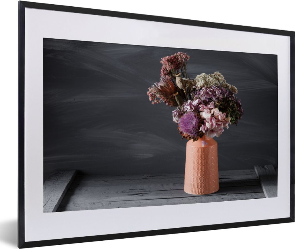 MuchoWow Gerahmtes Poster Stilleben - Getrocknete Blumen - Vase 60x40 cm - Poster mit Schwarzem Bilderrahmen Wandposter Rahmen Foto Bilder - Schl...