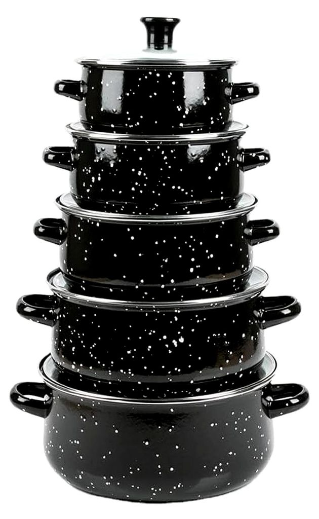 10-teiliges Topf- und Bräter-Set mit Glasdeckeln, schwarzer Emaille, komfortablen Griffen, verschiedenen Größen (16-24CM), hohe Haltbarkeit, lei...
