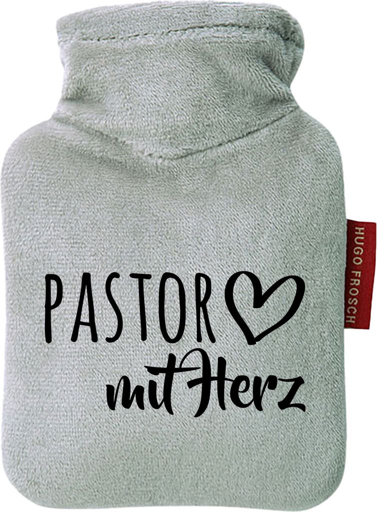 Huuraa Mini-Wärmflasche Pastor mit Herz 0,2 Liter Grey Mini Veloursbezug Taschenwärmer Geschenkidee