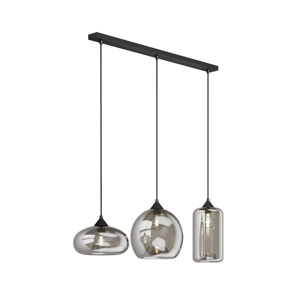 Lindby Pendelleuchte Marla, 3-flg., Glas, rauchgrau, 102cm Produktbild 