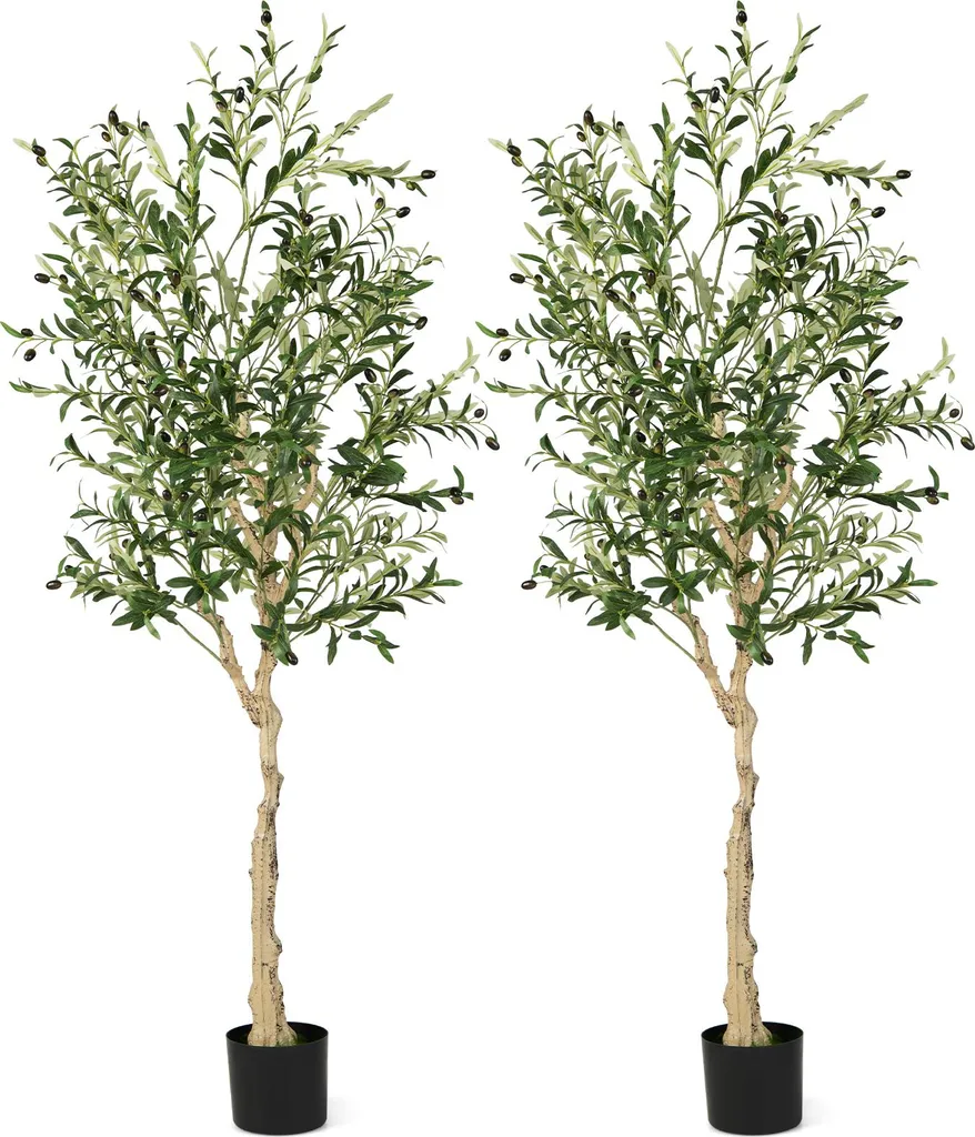 Grand Olivier Artificiel 180cm avec 72 Fruits et Pot Lesté - Lot de 2
