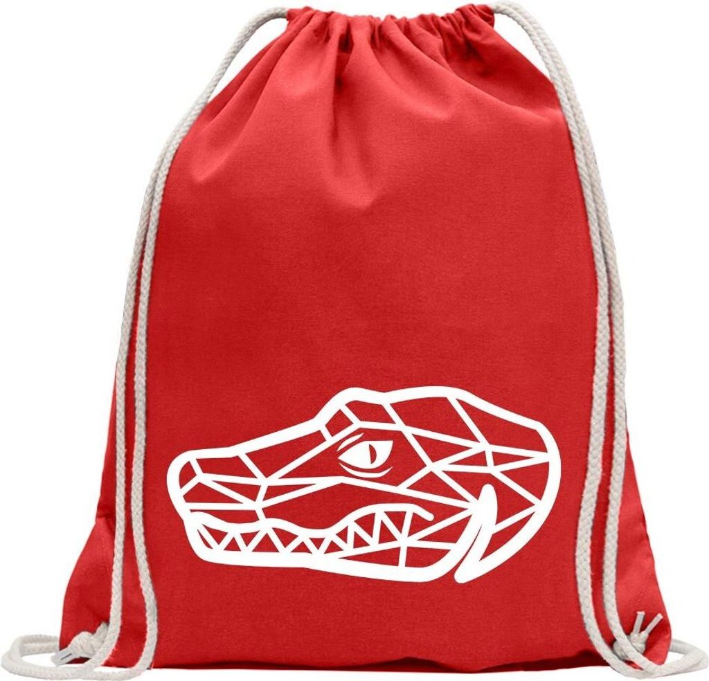 Kiwistar - Turnbeutel - rot - Krokodil Alligator Polygon - Fun Rucksack Sport Beutel Gymsack Baumwolle mit Ziehgurt