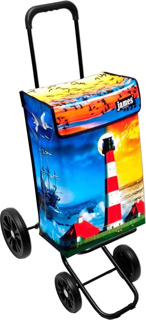 James Einkaufstrolley - LIGHTHOUSE - stabiler Einkaufswagen mit individuellem Design - mehrfarbig: blau | orange in Ausführung: Quattro-4Raeder