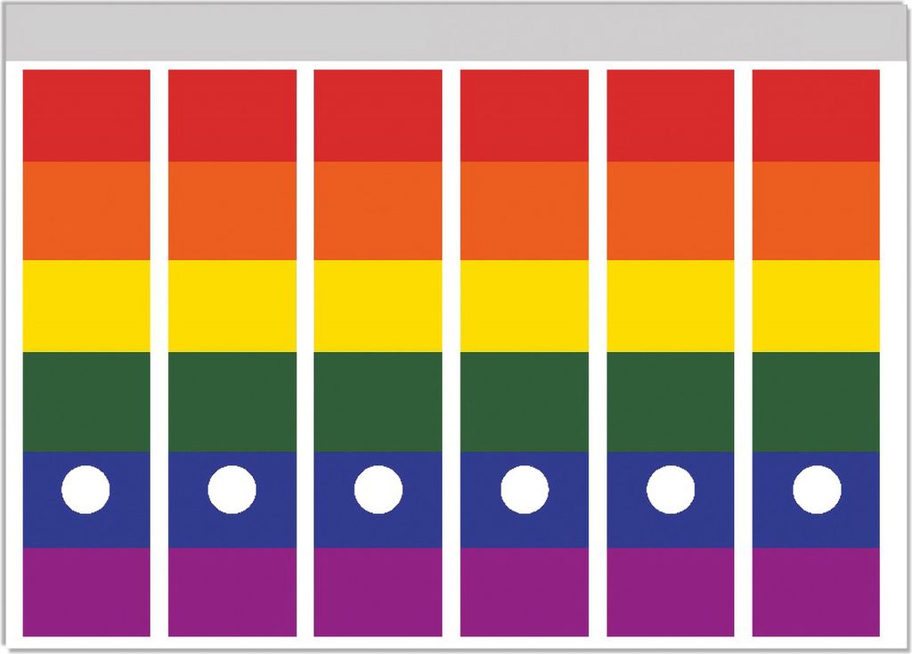 Wallario Ordnerrücken Sticker, selbstklebend für breite Ordner, 6 Stück, Motiv Regenbogen Flagge Fahne