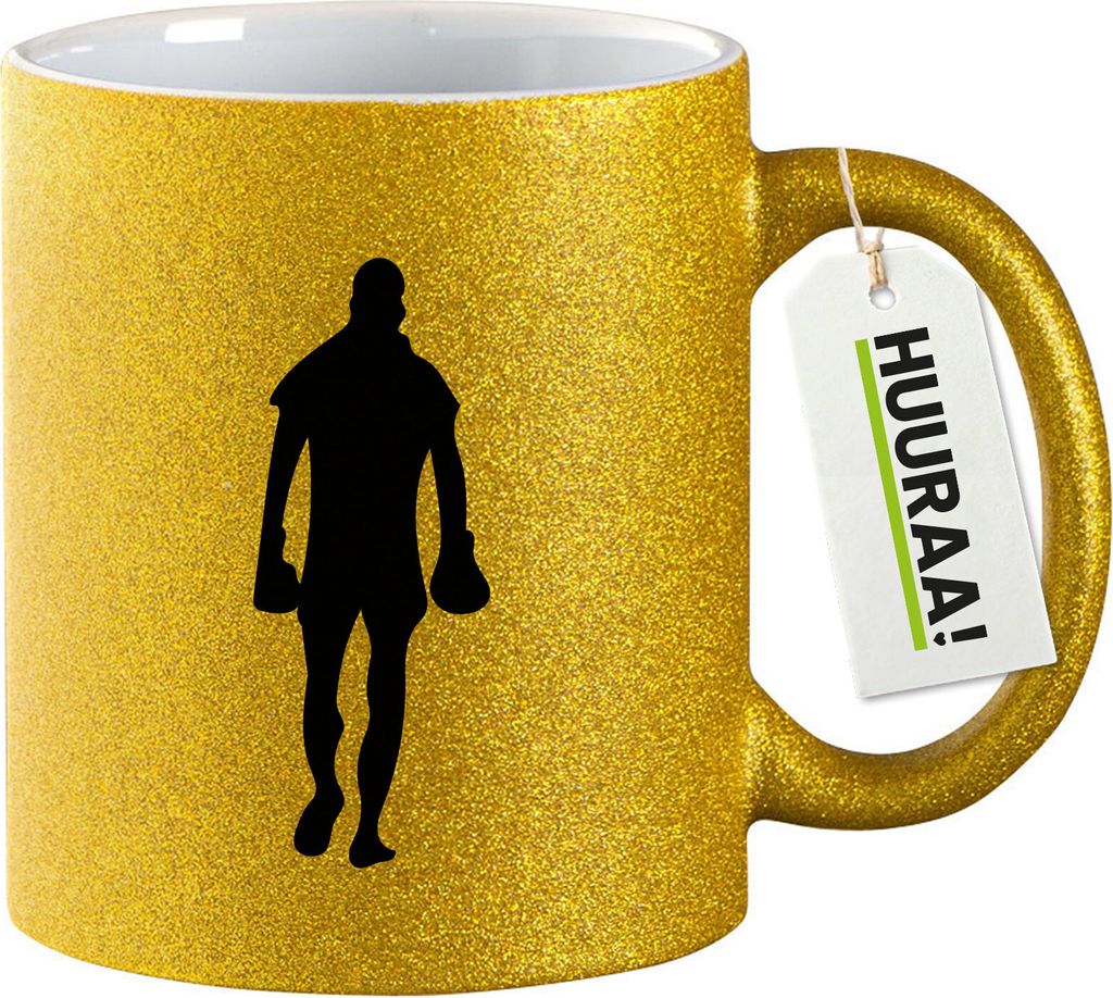 Huuraa Glitzertasse Boxer Silhouette 330ml Gold Keramik Kaffeebecher Geschenkidee