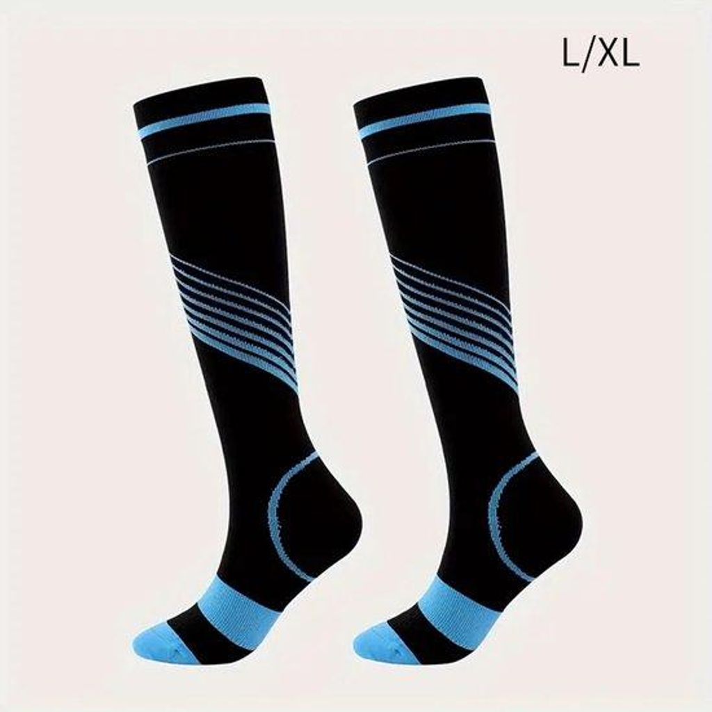 Professionelle Kompressionsstrümpfe (Professionell blauw) | Gestreifte, unterstützende Socken mit Löchern für langfristiges Stehen (L/XL)