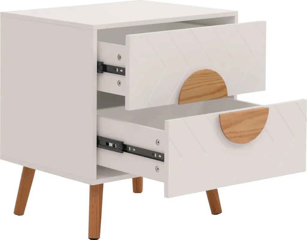 Petite commode de nuit blanche et table d'appoint design bois chevrons - 5