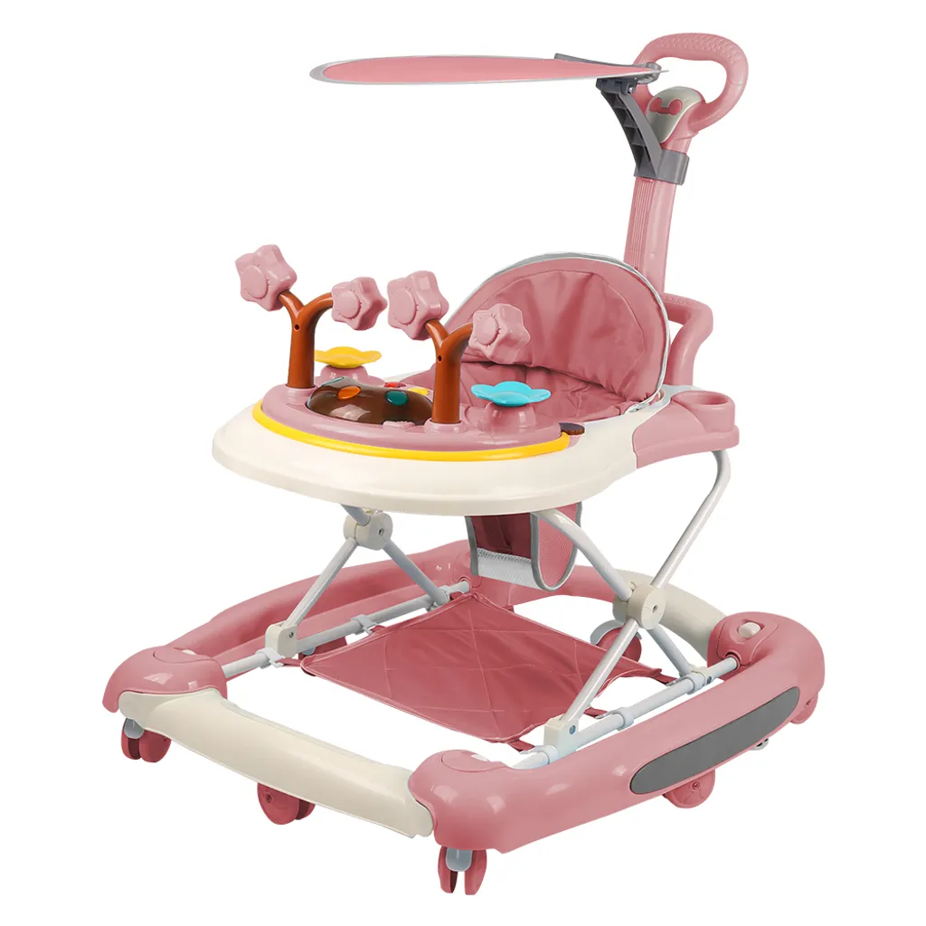 Trotteur bébé anti-choc réglable rose pour marcher en toute sécurité