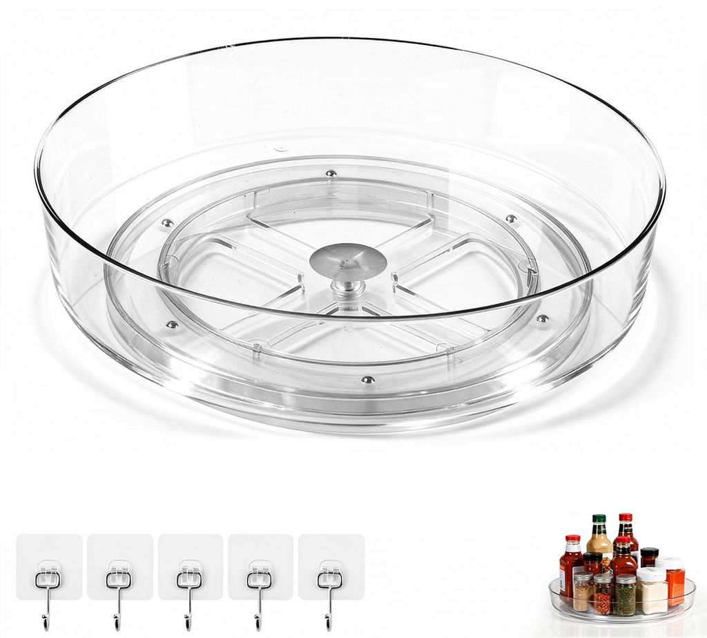 Drehbarer Organizer, 1-teilig, Lazy Susan, 360° transparent, für Kühlschrank, Waschtisch, Gewürzregal und Badezimmer