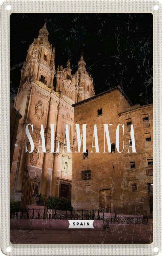 vianmo Blechschild 30x20 cm Salamanca Spain Architektur Nacht Bildmotiv Reisemotiv Abenteuer Reisen Urlaub Häuser
