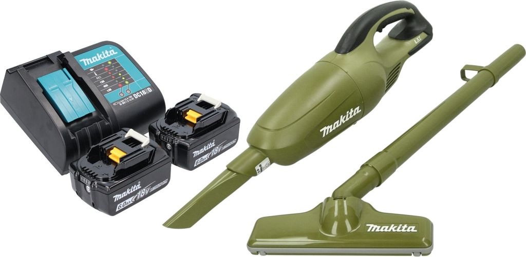 Makita DCL 180 SG2O Akku Staubsauger 18 V 0,65 l Olive Outdoor Adventure Serie + 2x Akku 6,0 Ah + Ladegerät