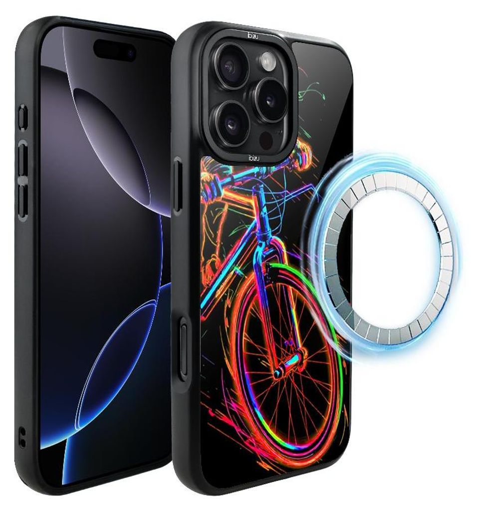 Schutzhülle für das iPhone 16 Pro, MagSafe-kompatibel, mattschwarze Seiten, Fahrrad, Radfahrer