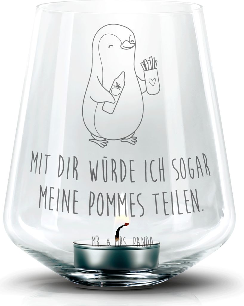 Mr. & Mrs. Panda Laterne Pinguin Pommes - Transparent - Geschenk, Kerzenhalter, gravur glas, Hochzeitstag, Freundin, für Partner, Valentinstag, Wi...