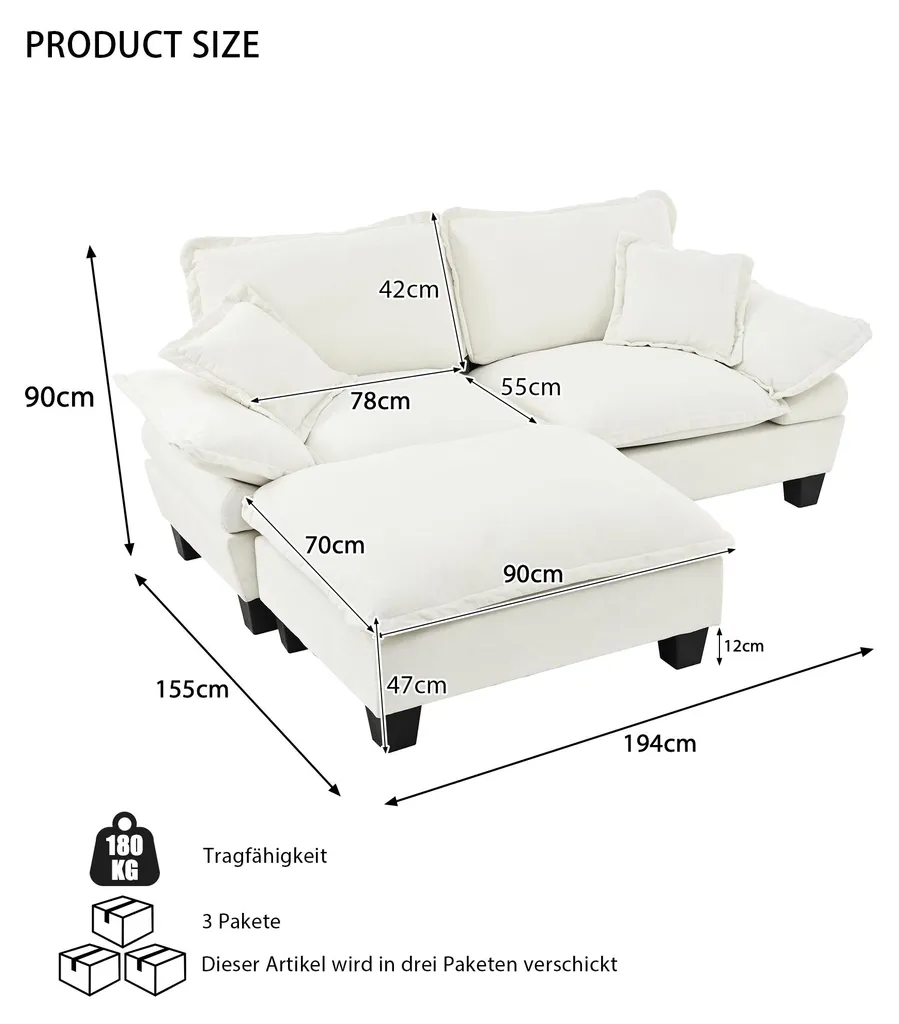 Canapé d'angle salon et appartement, sofa beige modulable gain de place