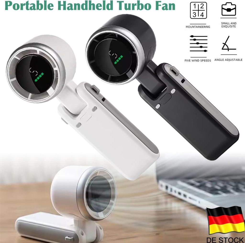 Handventilator, Tragbarer Faltbarer Typ-C Lüfter, 180° Faltbar Mini Ventilator Hand Ventilatoren mit 3600mAh Akku-Schwarz