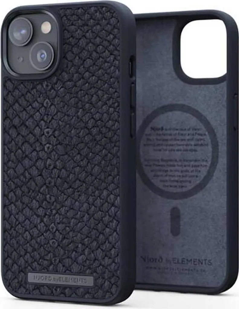 Protection iPhone 14 MagSafe en Cuir Exotique Noir - Étui de Luxe NJORD