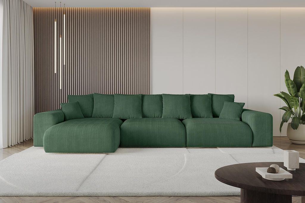 Ecksofa mit Schlaffunktion und Bettkasten ESKAR-L2 - 364x176x72 cm Grün - Corner Sofa Bett Eckcouch Couch L-Form Schlafcouch Ausziehbar Wohnlandsc...