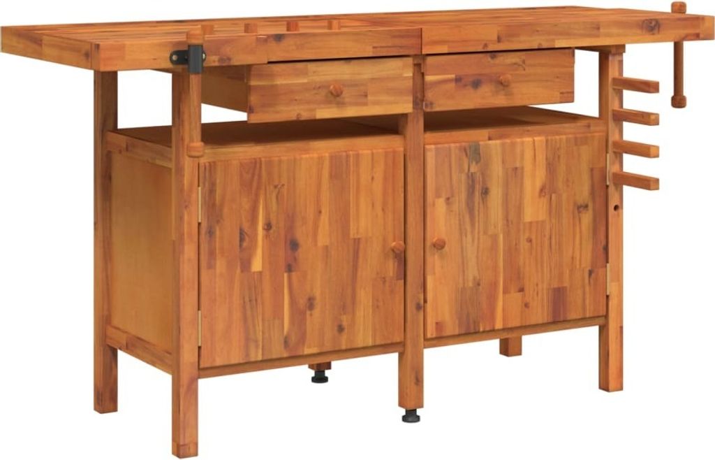 vidaXL Werkbank mit Schubladen Schraubstöcken 162x62x83 cm Akazienholz