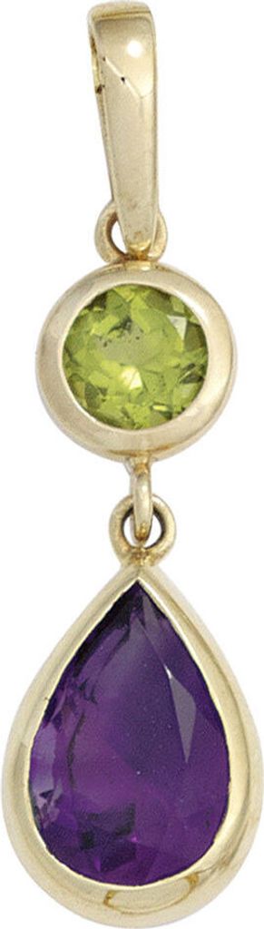 Anhänger Peridot grün Amethyst Tropfen violett 585 Gold Gelbgold Damen