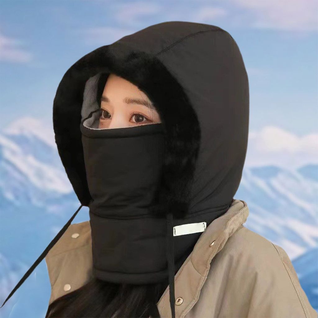 Winter-Fahrradmütze mit integriertem Gesichtsschutz und Nackenwärmer, winddicht, dicker Plüsch, umfassender Schutz, Outdoor-Schal, Kopfbedeckung...