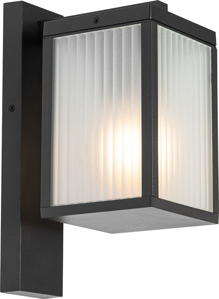 Qazqa Modern außen Wandleuchte, Außenlampe, Wandlampe für den Garten - Charlois - Schwarz, max. 40W, Geeignet für LED, 14cm, IP44, Rechteckig