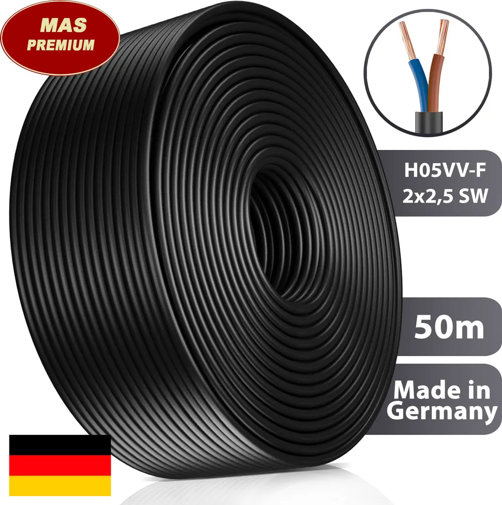Cavo Elettrico Sicuro 2x2,5 50m H05VV-F Nero | Per Casa e Cucina - 2