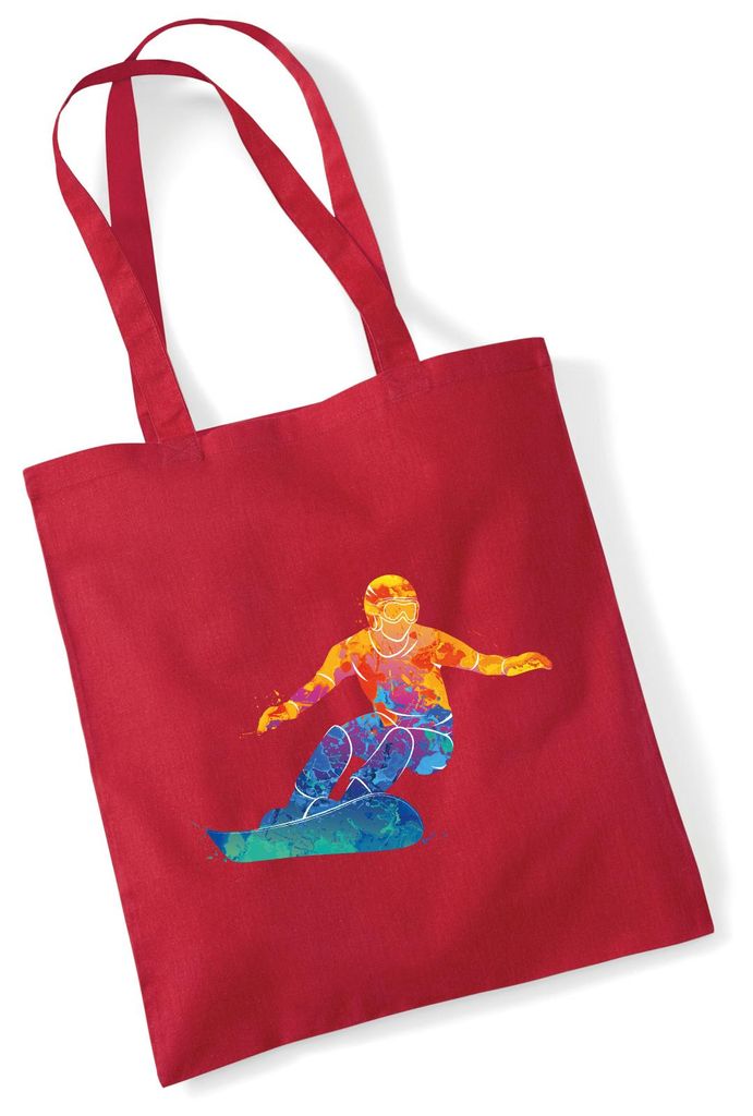 Huuraa Jutebeutel Snowboarden bunte Silhouette 10 Liter Classic Red Baumwolle Tasche Geschenkidee