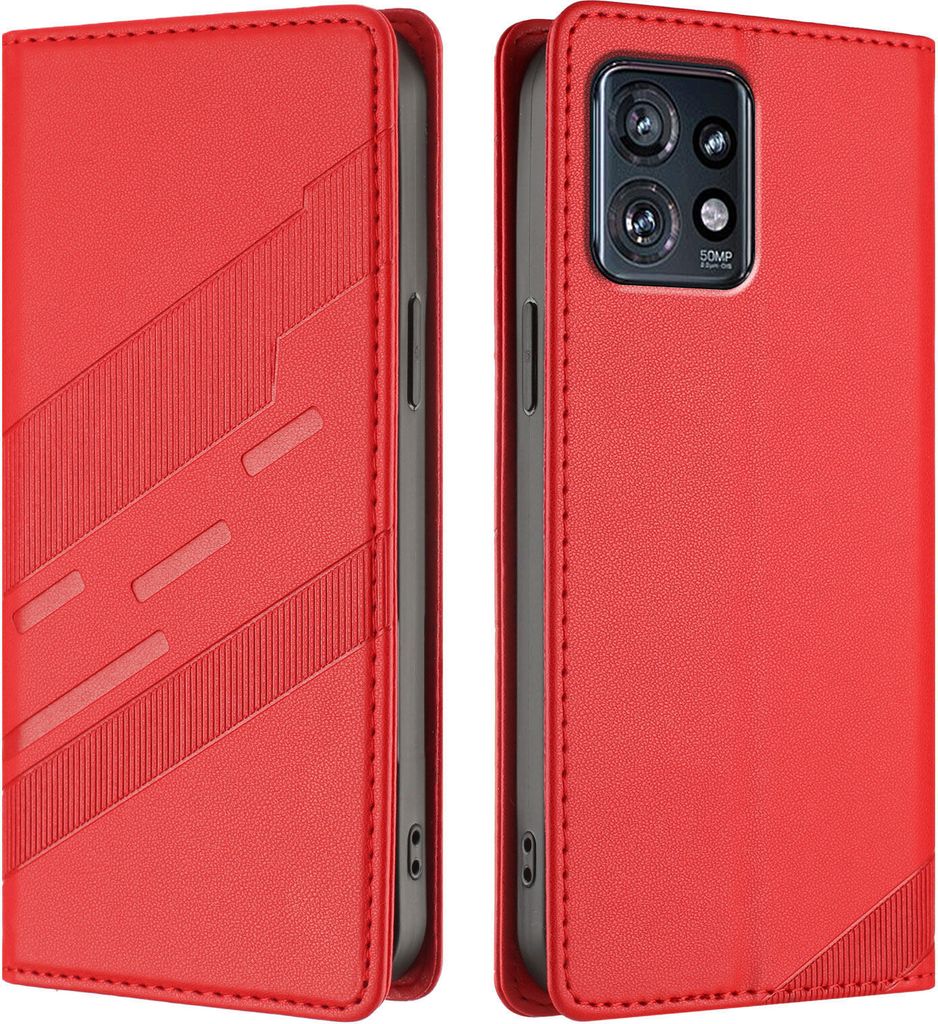 Hülle für Motorola Edge+ 2023/Moto X40/Edge 40 Pro, Kunstleder Brieftaschen Handyhülle mit Kartenfach und Standfunktion Rot