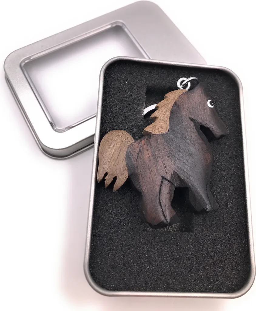 Portachiavi Cavallo in Legno Nero Pony - Ciondolo Fatto a Mano con Regalo