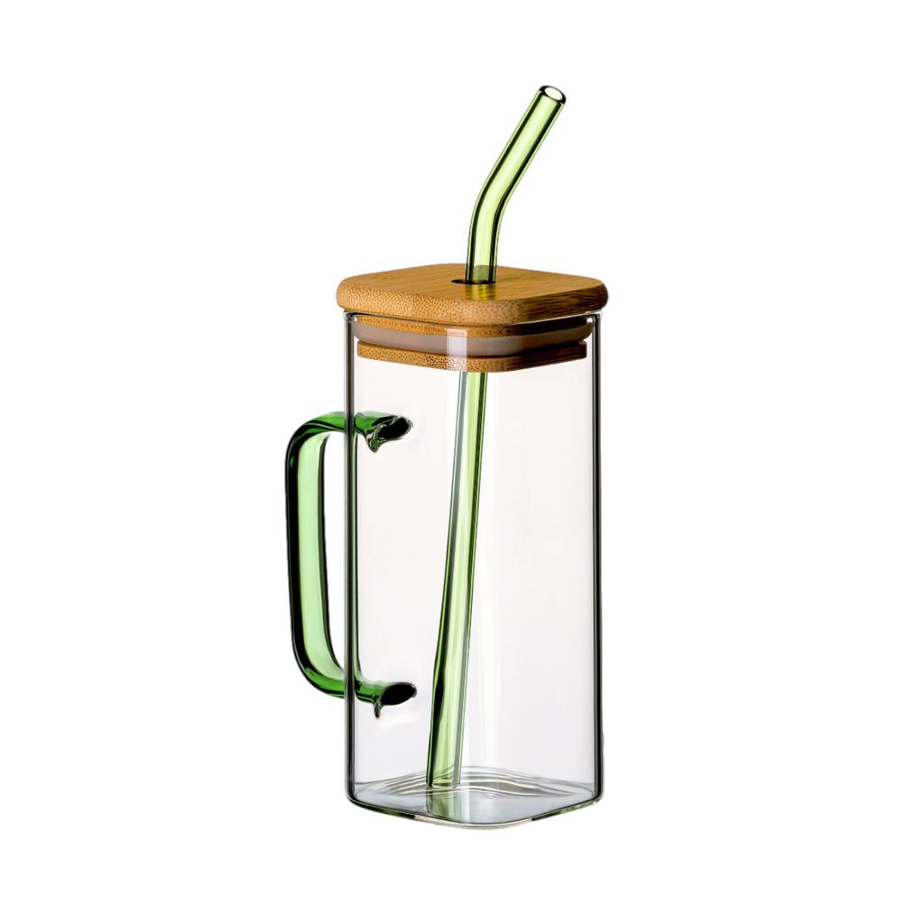 gouveo 6er Set Trinkgläser 350 ml grün mit Henkel, Deckel Produktbild 5