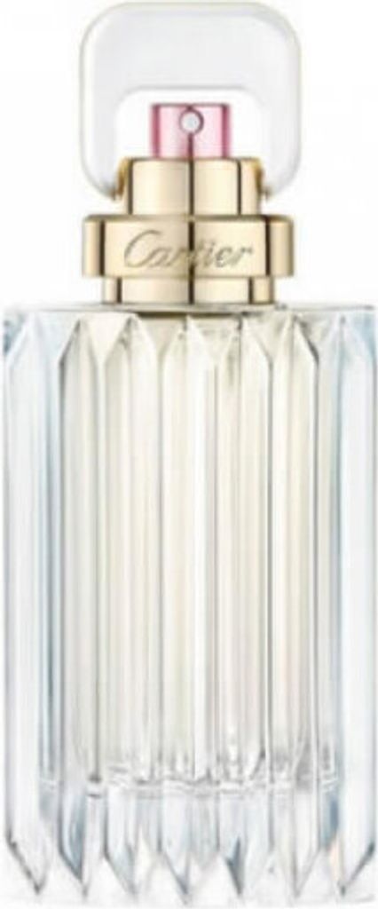 A clear, front-facing studio shot of a Cartier Carat Eau de Parfum bottle.