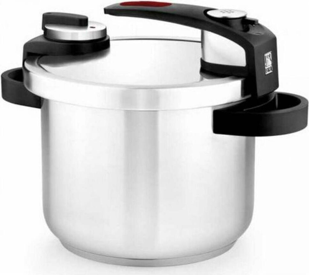 BRA Tekna | Schneller, leicht zu öffnender 6-Liter-Schnellkochtopf aus Edelstahl 18/10, mit 2 Kochprogrammen und Öffnungssperrsystem, geeignet f...