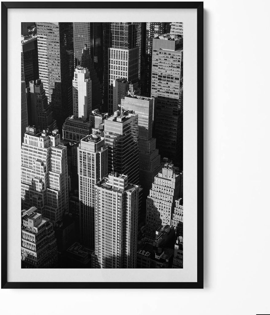 Schwarz-weiße Architektur der Stadt– Wandbild mit Rahmen – Gerahmtes Bild – Wanddekoration – 70x100 cm – Schwarz Rahmen