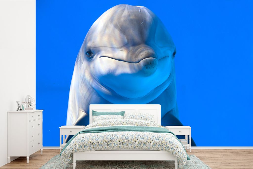MuchoWow Fototapete für Wohnzimmer oder Schlafzimmer Wandtapete Vinyl Motivtapete Delfin in einem Aquarium - 390x260 cm - Papiertapete