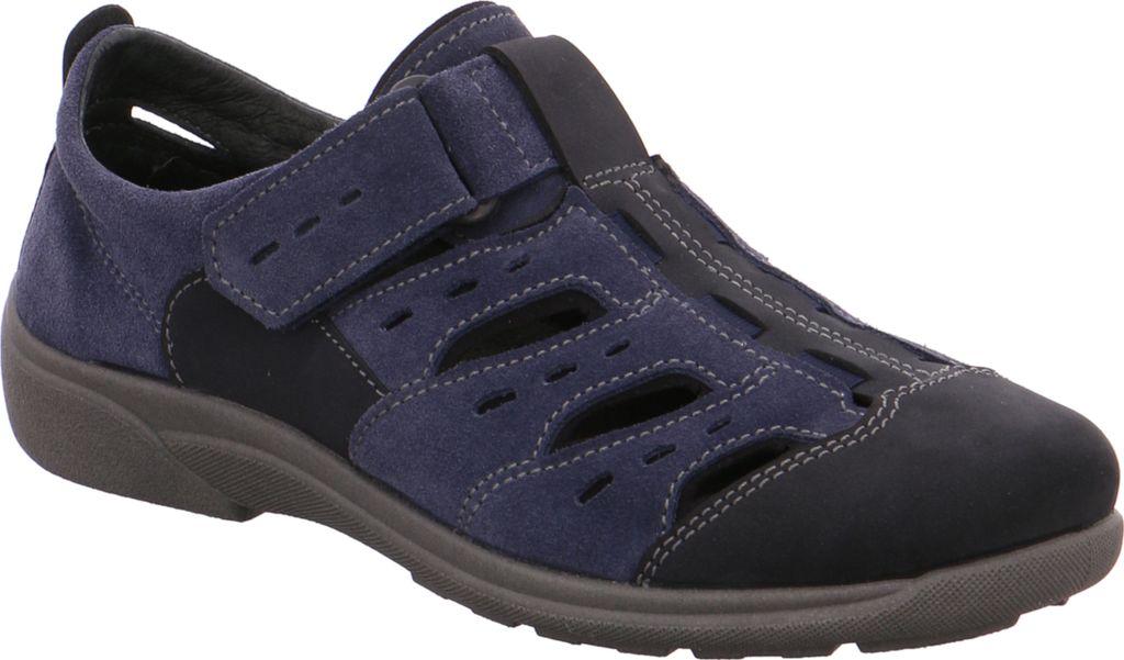 Rohde Herren Halbschuh Slipper Leder Klettverschluss Rostock 1235, Größe:47 EU, Farbe:Blau