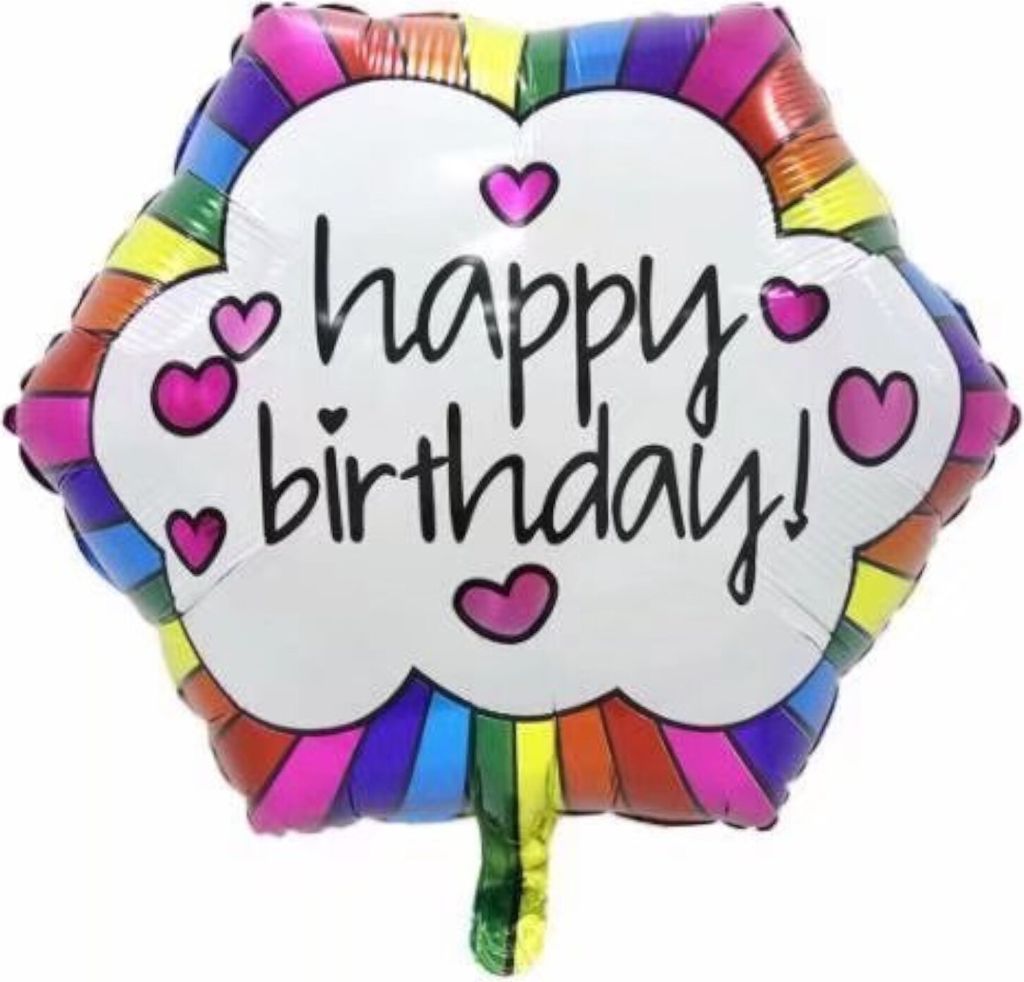 Folienballon Happy Birthday eckig 57x57 cm, Herzen weiß Produktbild 