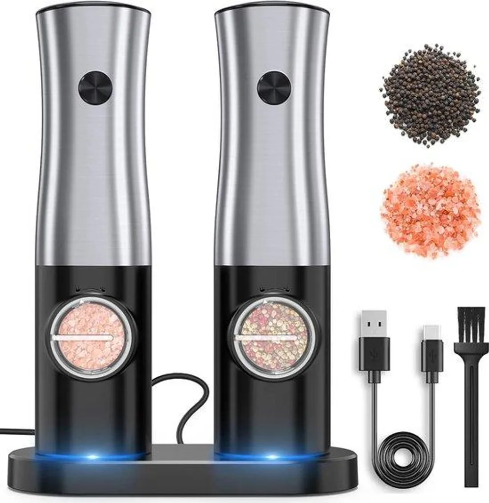 Moulins à poivre en acier inox rechargeables avec finesse réglable LED