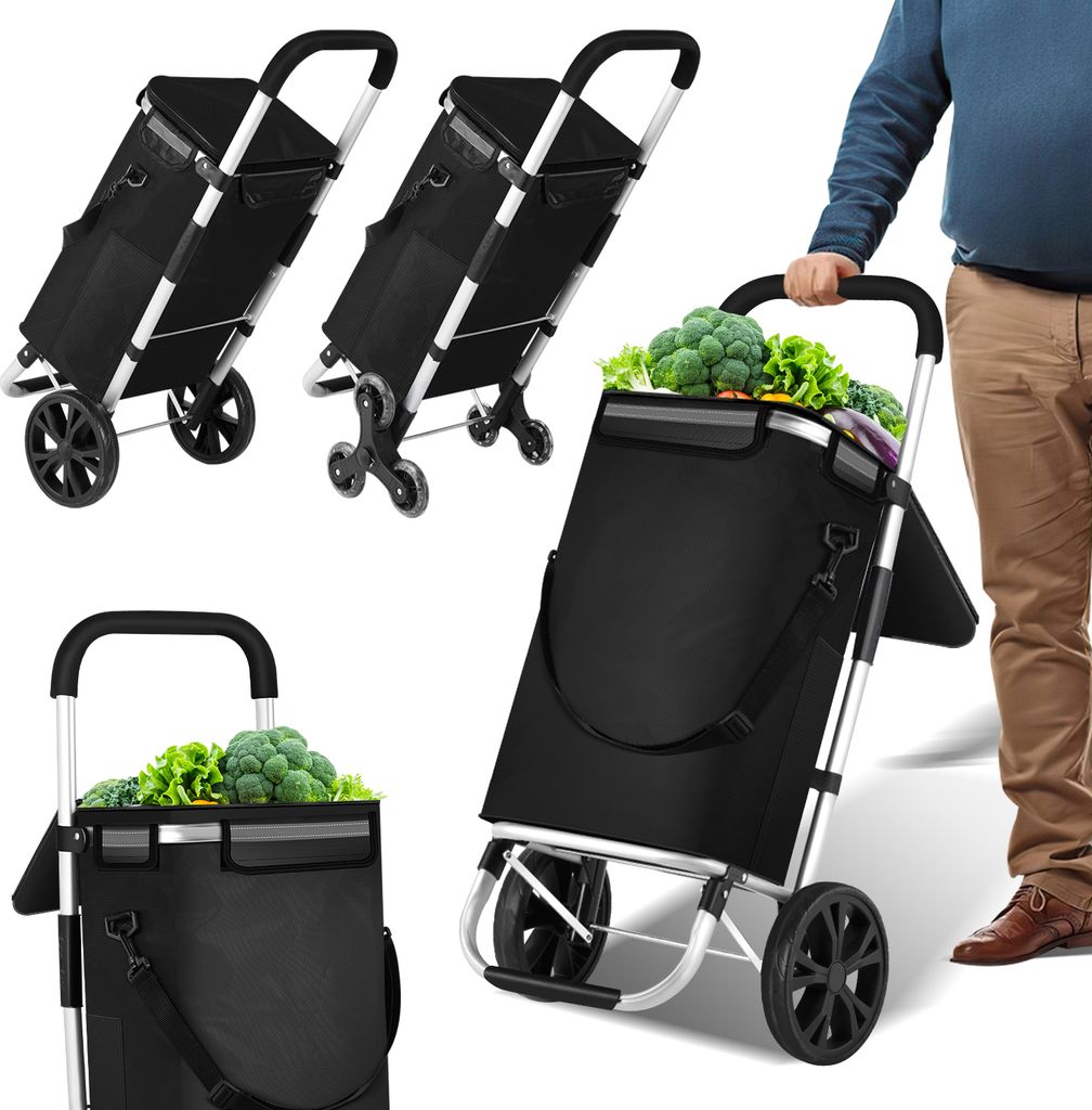 Aopunly 3in1 Einkaufstrolley 40L bis 40 kg klappbar abnehmbare Tasche Handwagen Einkaufswagen Einkaufshilfe Roller Schwarz