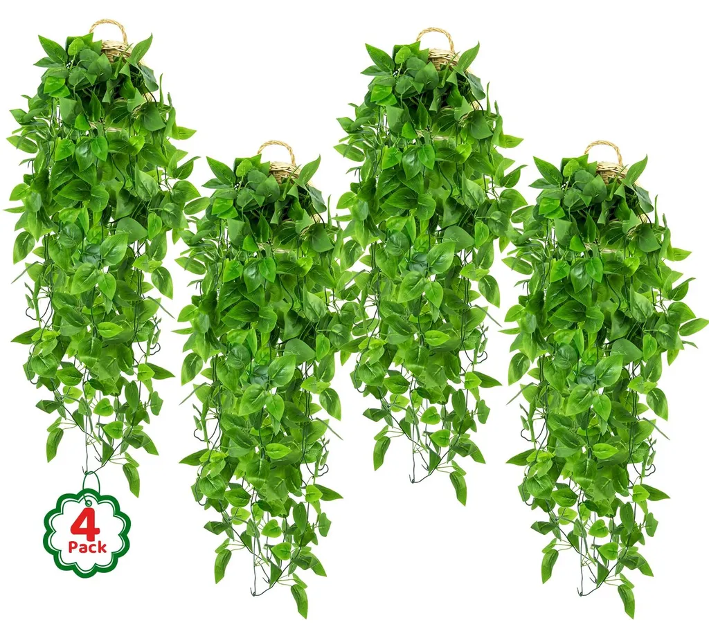 Lot de 4 plantes artificielles tombantes lierre vert 1m déco murale