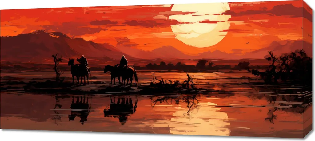 Offerta Quadro 90x40 Tramonto nella Prateria - Tela Canvas Economica