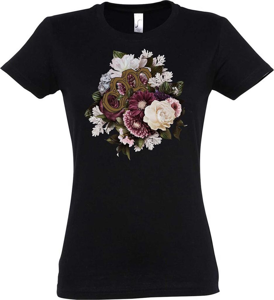 Urban Backwoods Brass Knuckles And Flowers, Damen T-Shirt, Farbe: Schwarz, Größe: XS