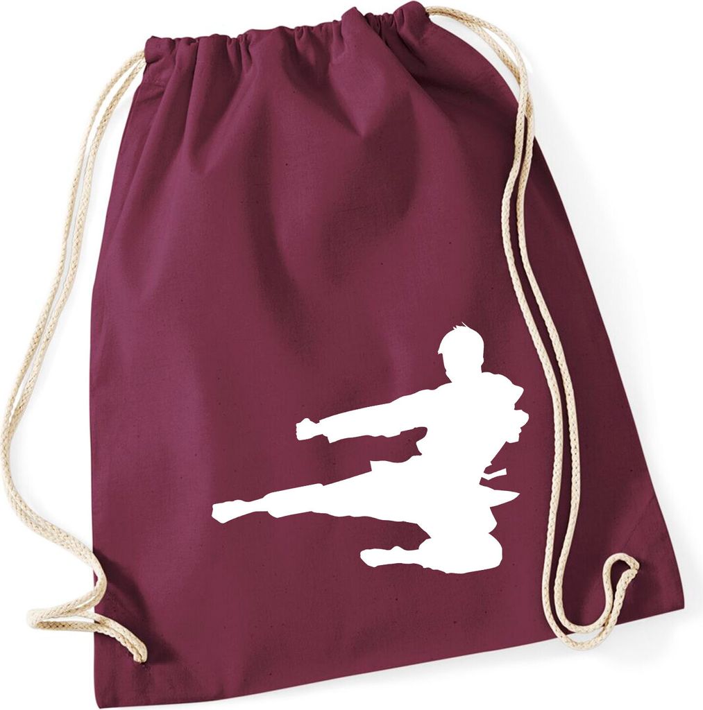 Huuraa Turnbeutel Karate Silhouette 12 Liter Burgundy Baumwolle Rucksack Geschenkidee