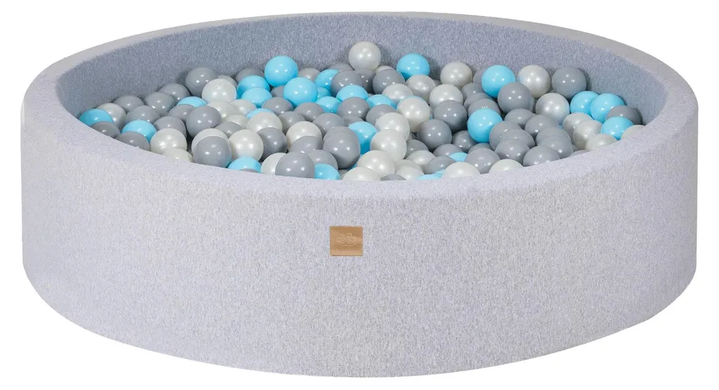 Piscine à balles enfant grise : pack de balles perle et bleu ciel inclus