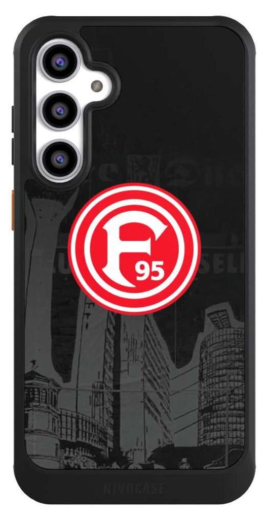 NIVOCASE Hülle für Samsung Galaxy S23 FE Handyhülle NIVOcore Case Schwarz Fortuna Düsseldorf Logo Offizielles Lizenzprodukt