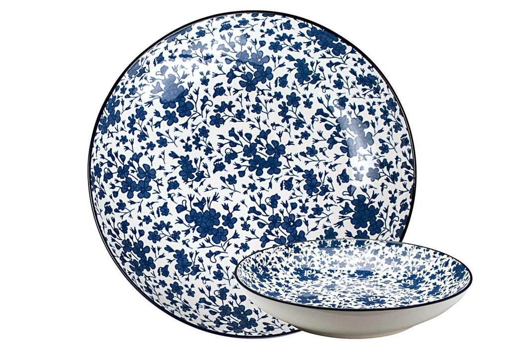 GUSTA 02265600 OTB Floral Suppenteller Teller tief ø21,5cm, blau/weiß
