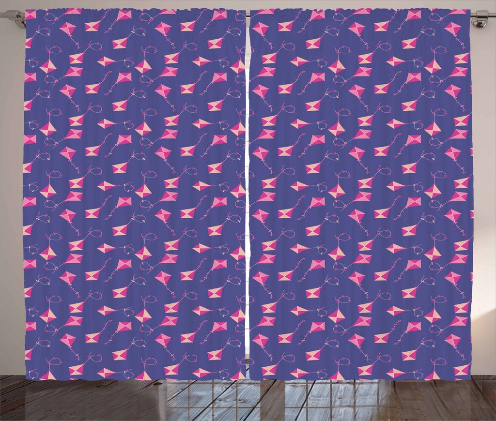 ABAKUHAUS Kites Rustikaler Gardine, Rosa Ton Kite Pattern Sommer, Schlafzimmer Kräuselband Vorhang mit Schlaufen und Haken, 280 x 225 cm, Mehrfarbig