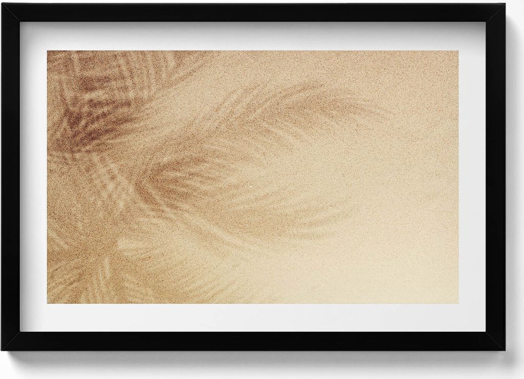 Strandurlaub mit Sand– Wandbild mit Rahmen – Gerahmtes Bild – Wanddekoration – 60x40 cm – Schwarz Rahmen