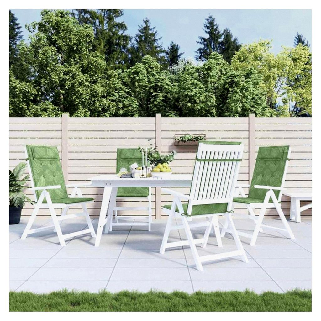 Hochlehner-Auflagen, 4 Stück mit Blattmuster aus Oxford-Gewebe für Gartenstühle