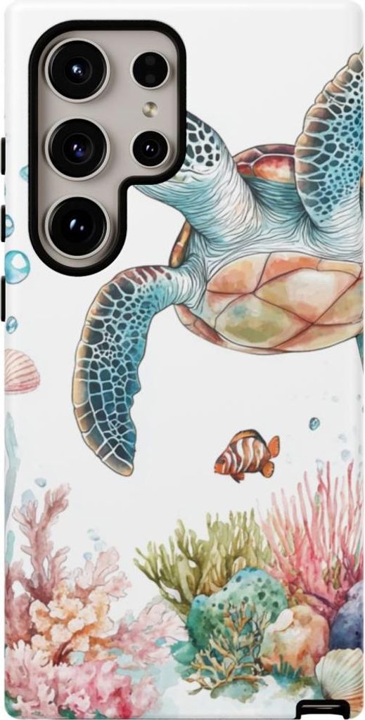 Aquarell-Meeresschildkröte und Korallenriff – Hülle Kompatibel mit Galaxy S24 Ultra