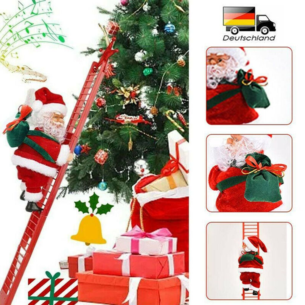 Elektrische Weihnachtsmann auf Leiter Deko Nikolaus Santa Claus Weihnachten DE 